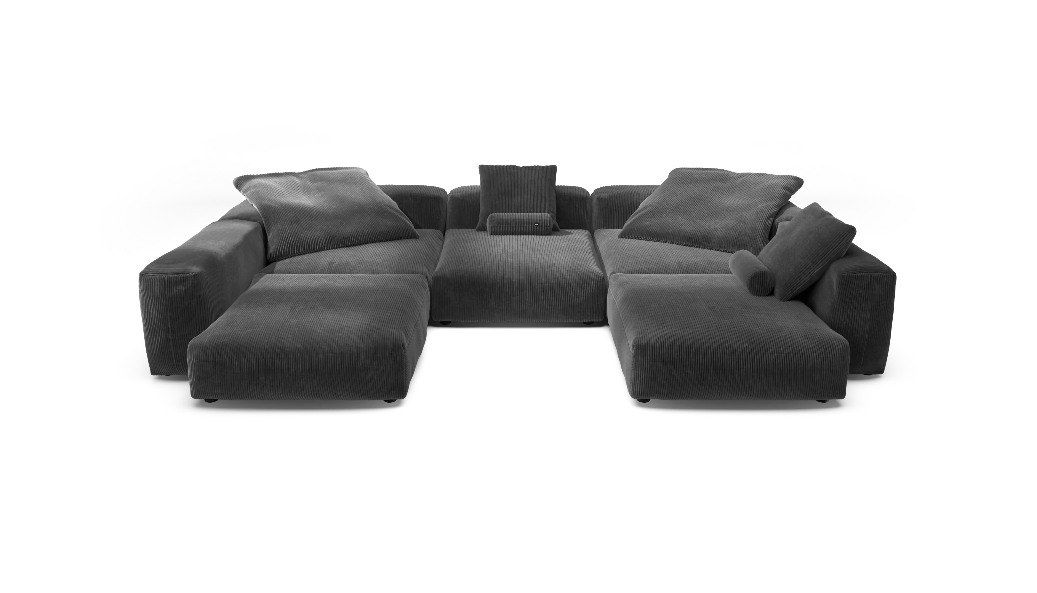 vetsak | Sofa Set 06 - Cord Velour - Dark Grey | Modular Sofa | 6.5 Seater | Big Sofa | U-Shape | Corner Sofa