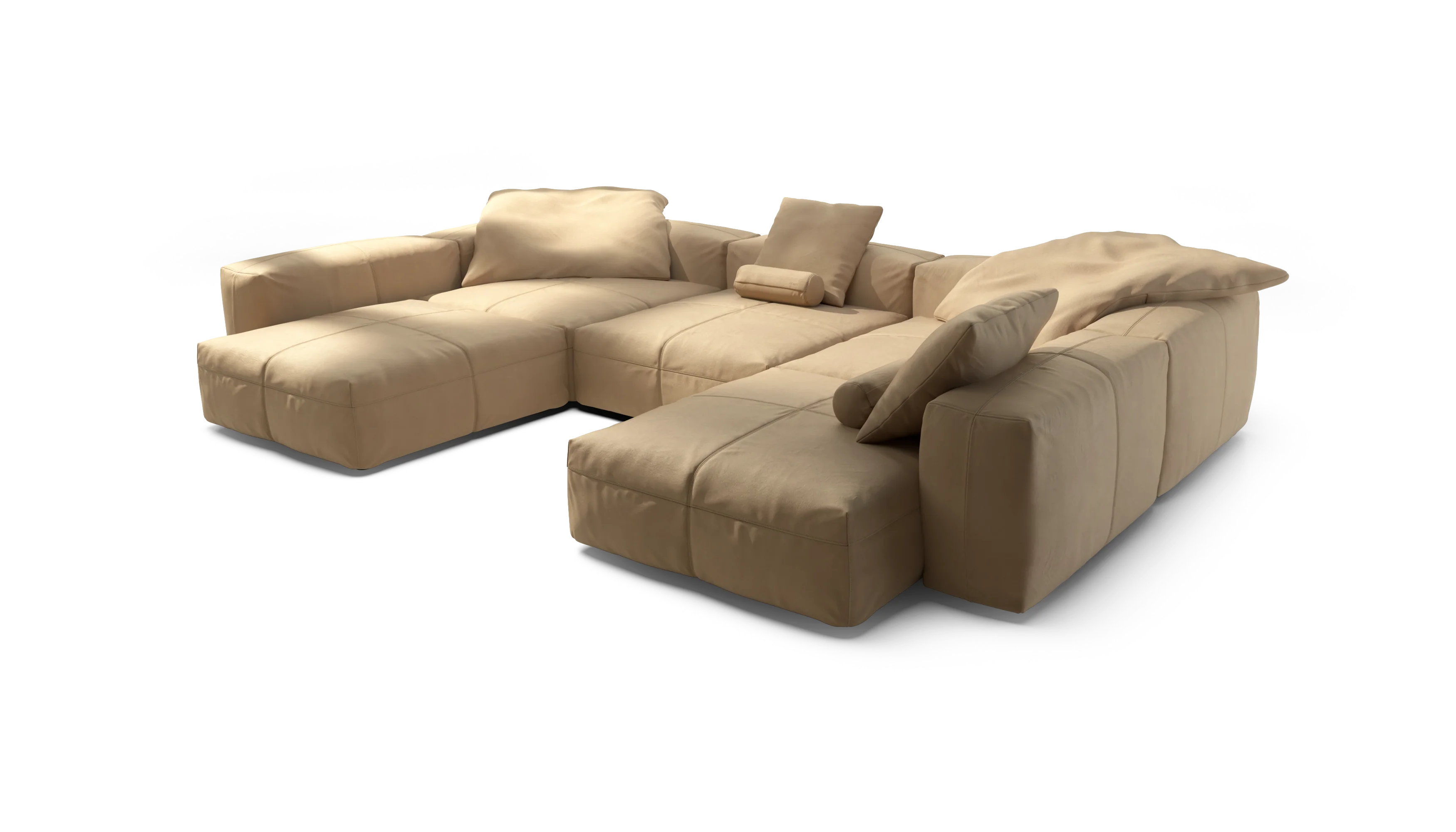 vetsak | Sofa Set 06 - Leather - Beige | Modular Sofa | 6.5 Seater | Big Sofa | U-Shape | Corner Sofa - Image 3