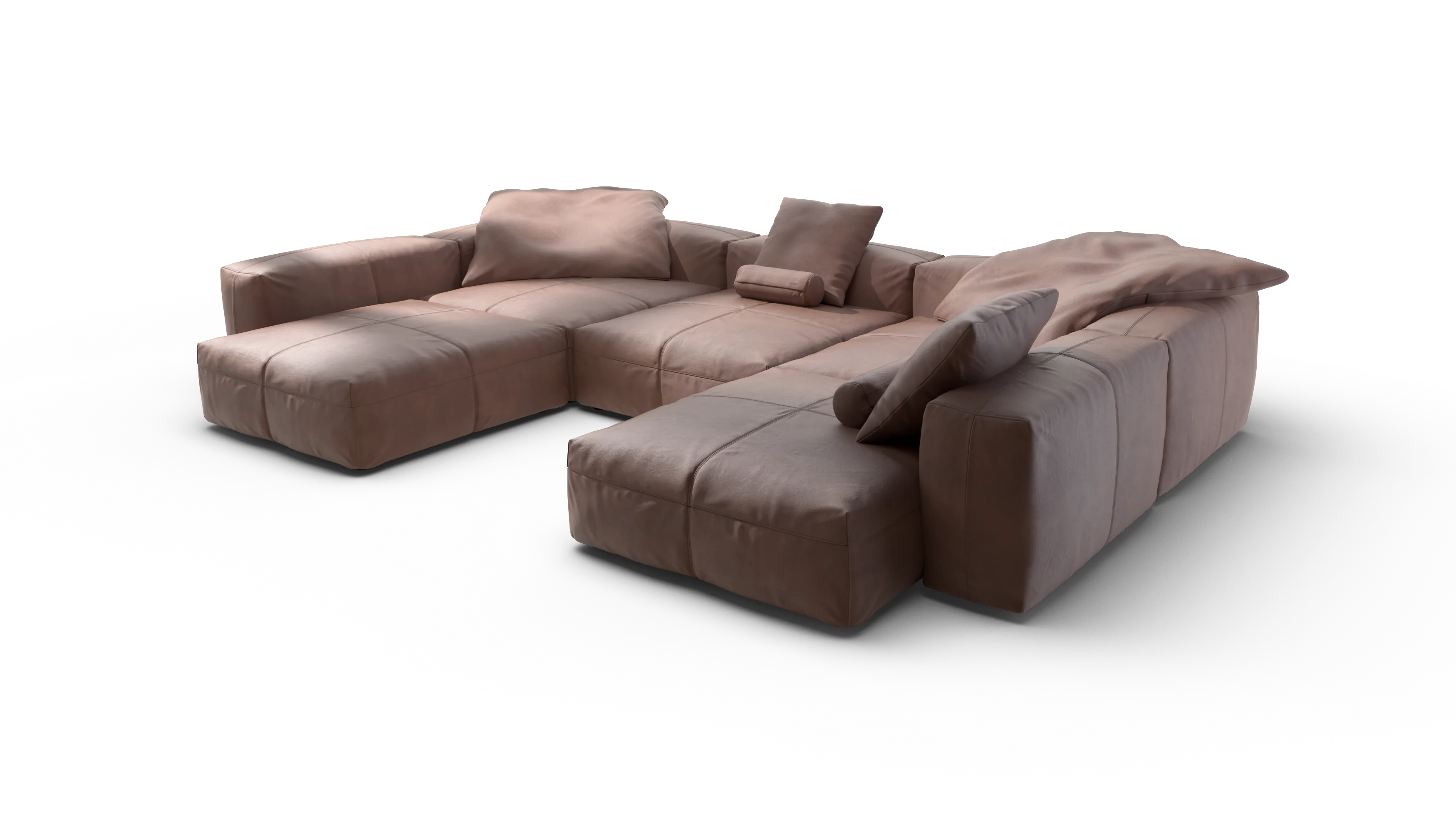 vetsak | Sofa Set 06 - Leather - Stone | Modular Sofa | 6.5 Seater | Big Sofa | U-Shape | Corner Sofa - Image 3