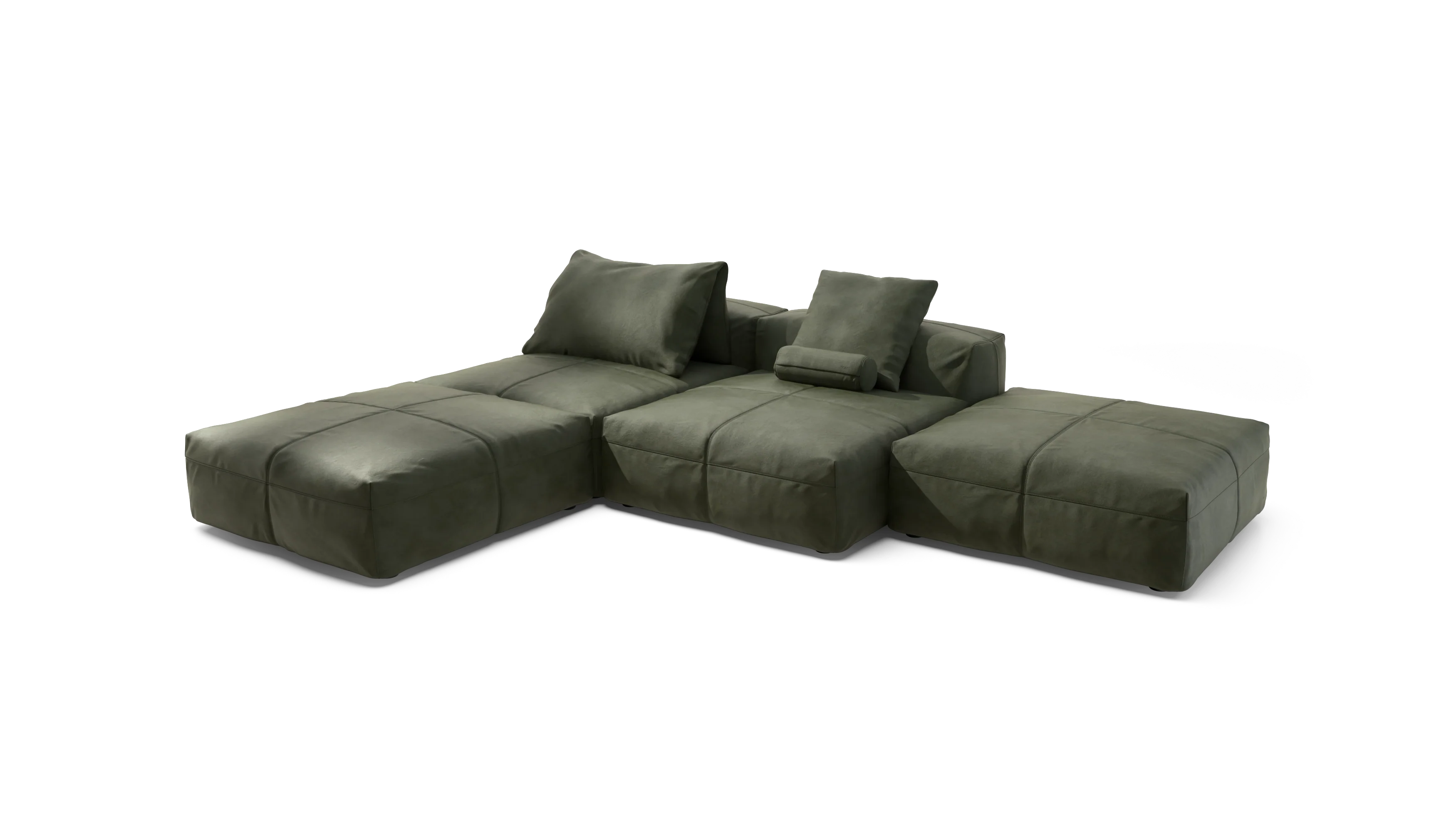 vetsak | Sofa Set 08 - Daybed - Leather - Olive | Modular Sofa | 6 Seater | Outdoor Island | Double lounger - Image 4